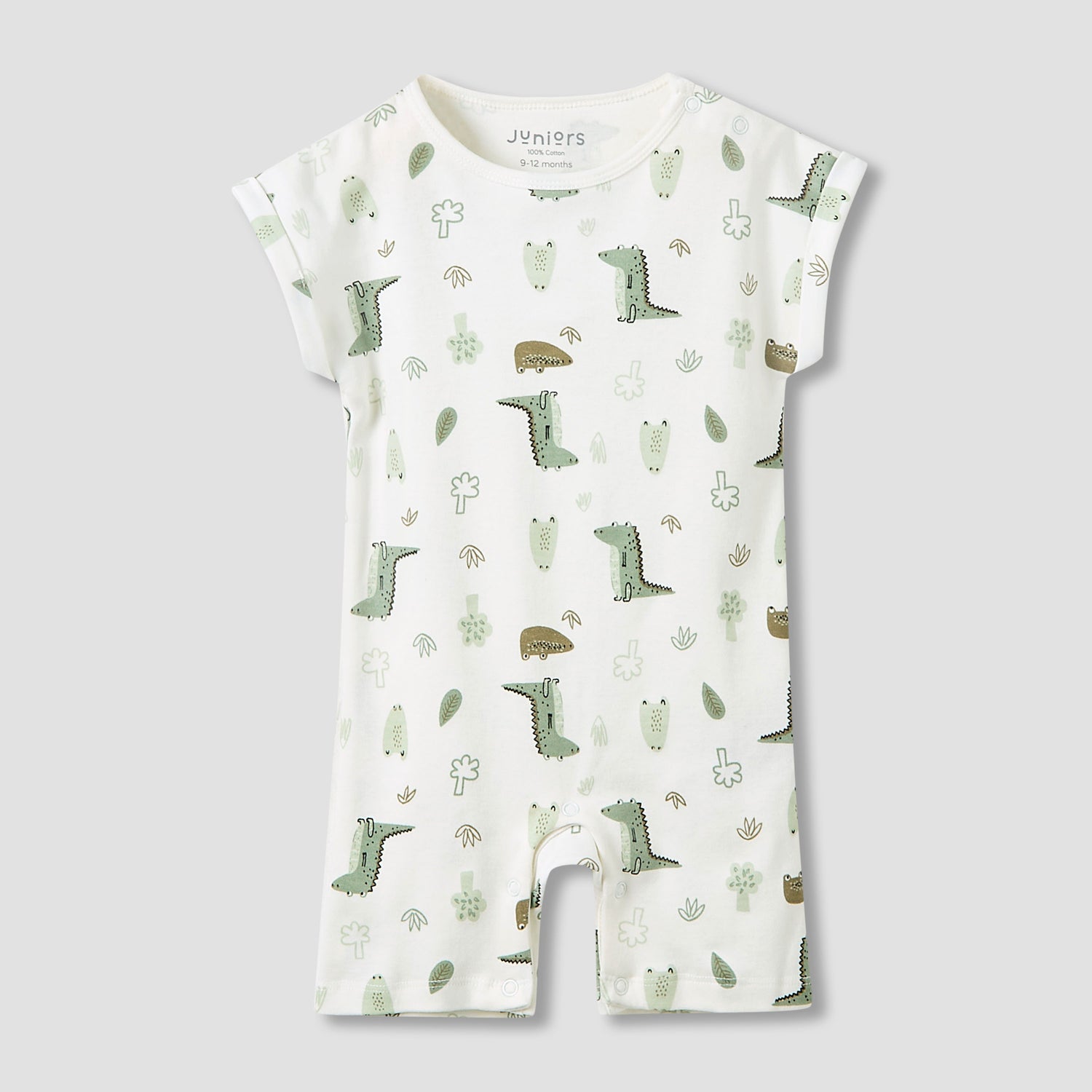 Juniors Crew Neck Romper with Dinosaur Print - Cotton - Short Sleeves - Set of 3