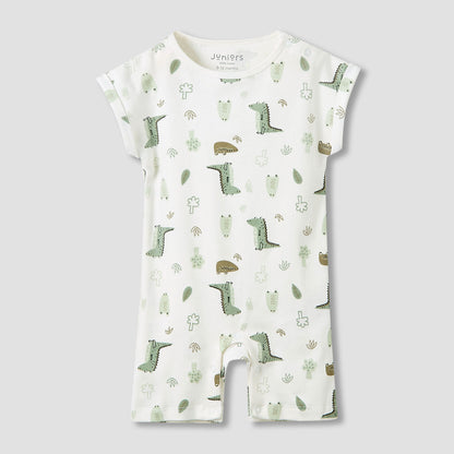 Juniors Crew Neck Romper with Dinosaur Print - Cotton - Short Sleeves - Set of 3
