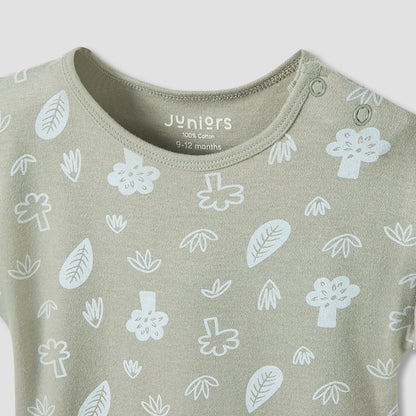 Juniors Crew Neck Romper with Dinosaur Print - Cotton - Short Sleeves - Set of 3