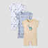 Juniors Crew Neck Romper with Dinosaur Print - Cotton - Cap Sleeves - Set of 3 - Multicolour / 12-18 mths
