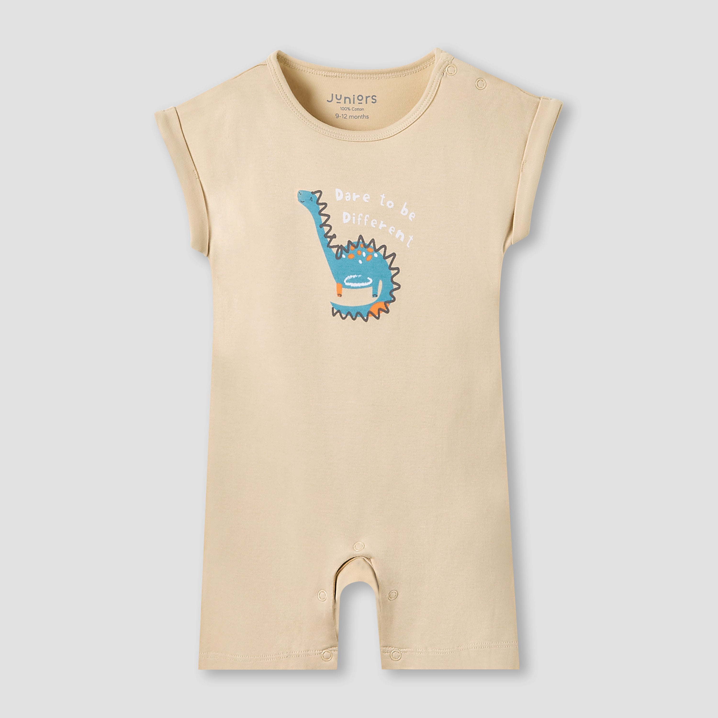 Juniors Crew Neck Romper with Dinosaur Print - Cotton - Cap Sleeves - Set of 3