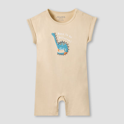 Juniors Crew Neck Romper with Dinosaur Print - Cotton - Cap Sleeves - Set of 3