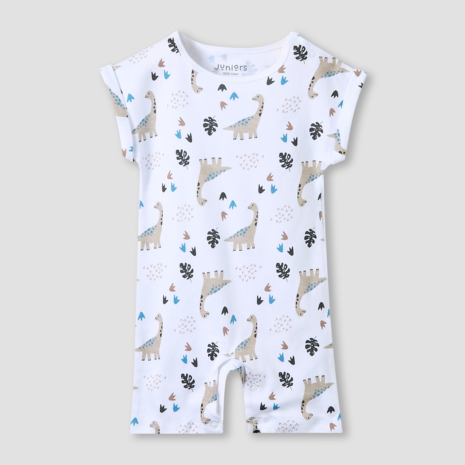 Juniors Crew Neck Romper with Dinosaur Print - Cotton - Cap Sleeves - Set of 3