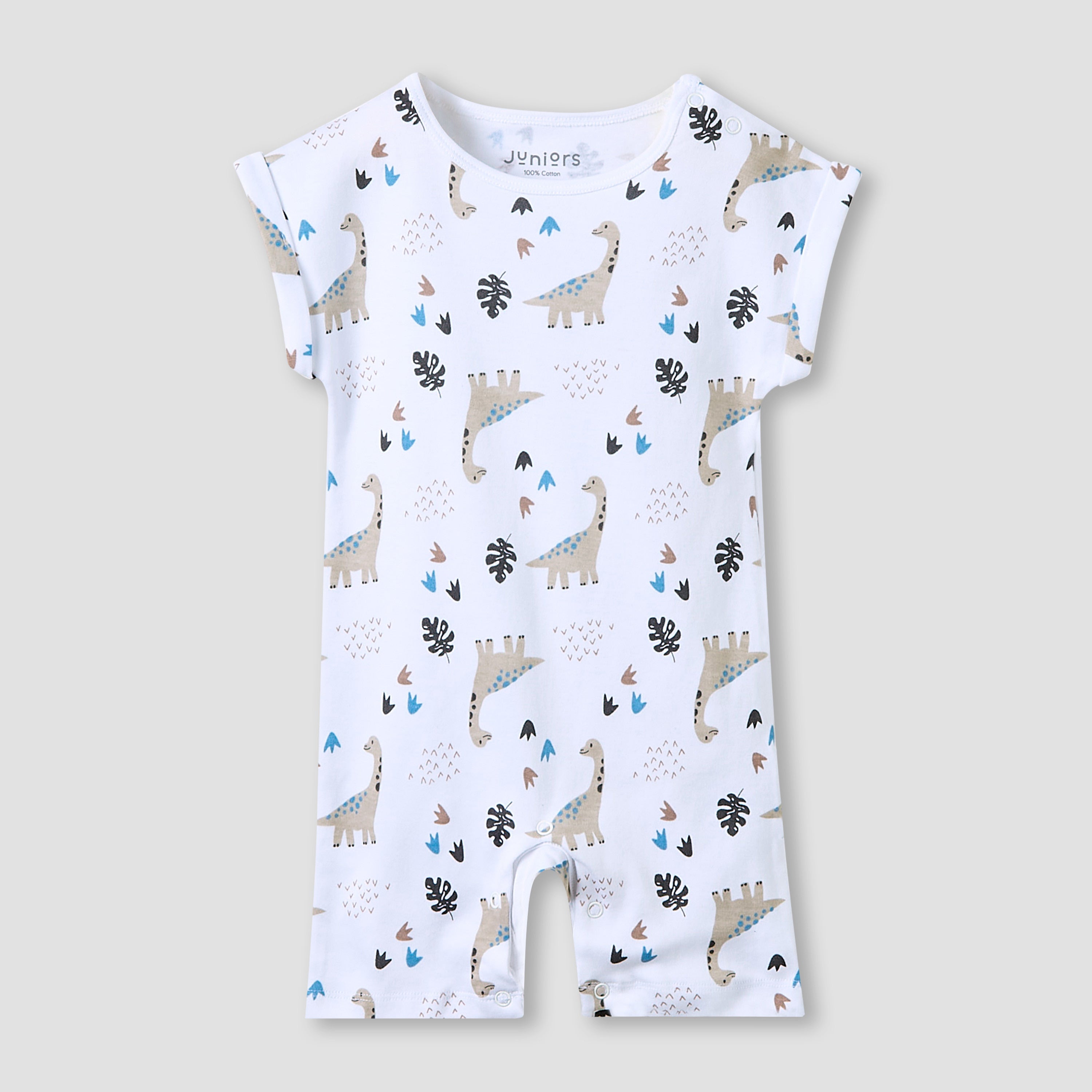 Juniors Crew Neck Romper with Dinosaur Print - Cotton - Cap Sleeves - Set of 3