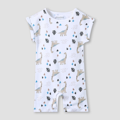 Juniors Crew Neck Romper with Dinosaur Print - Cotton - Cap Sleeves - Set of 3