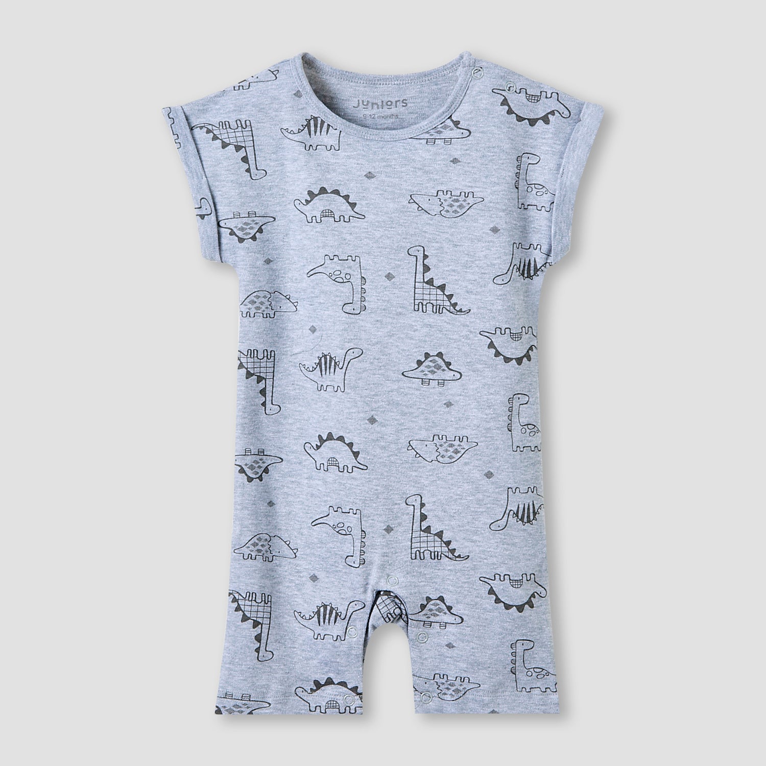 Juniors Crew Neck Romper with Dinosaur Print - Cotton - Cap Sleeves - Set of 3