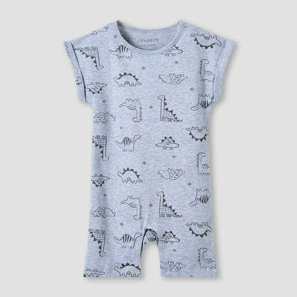 Juniors Crew Neck Romper with Dinosaur Print - Cotton - Cap Sleeves - Set of 3