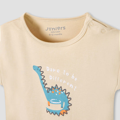 Juniors Crew Neck Romper with Dinosaur Print - Cotton - Cap Sleeves - Set of 3