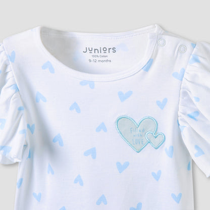 Juniors Crew Neck Romper with Print - Cotton - Short Sleeves - Set of 3