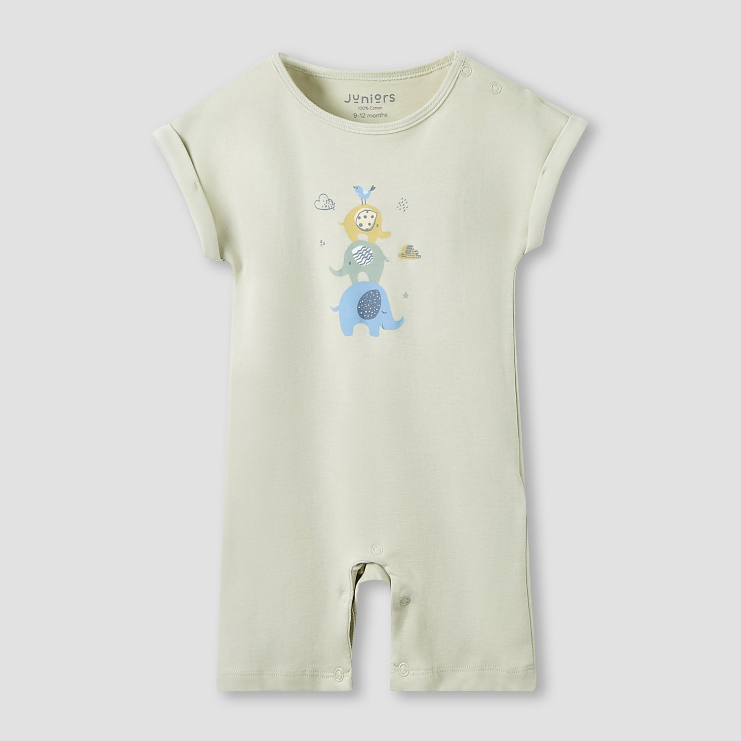 Juniors Crew Neck Romper with Print - Cotton - Short Sleeves - Set of 3
