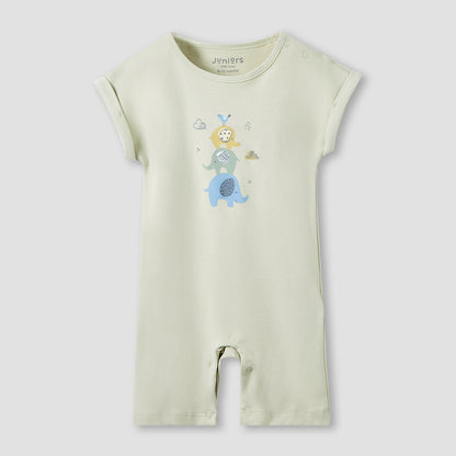 Juniors Crew Neck Romper with Print - Cotton - Short Sleeves - Set of 3