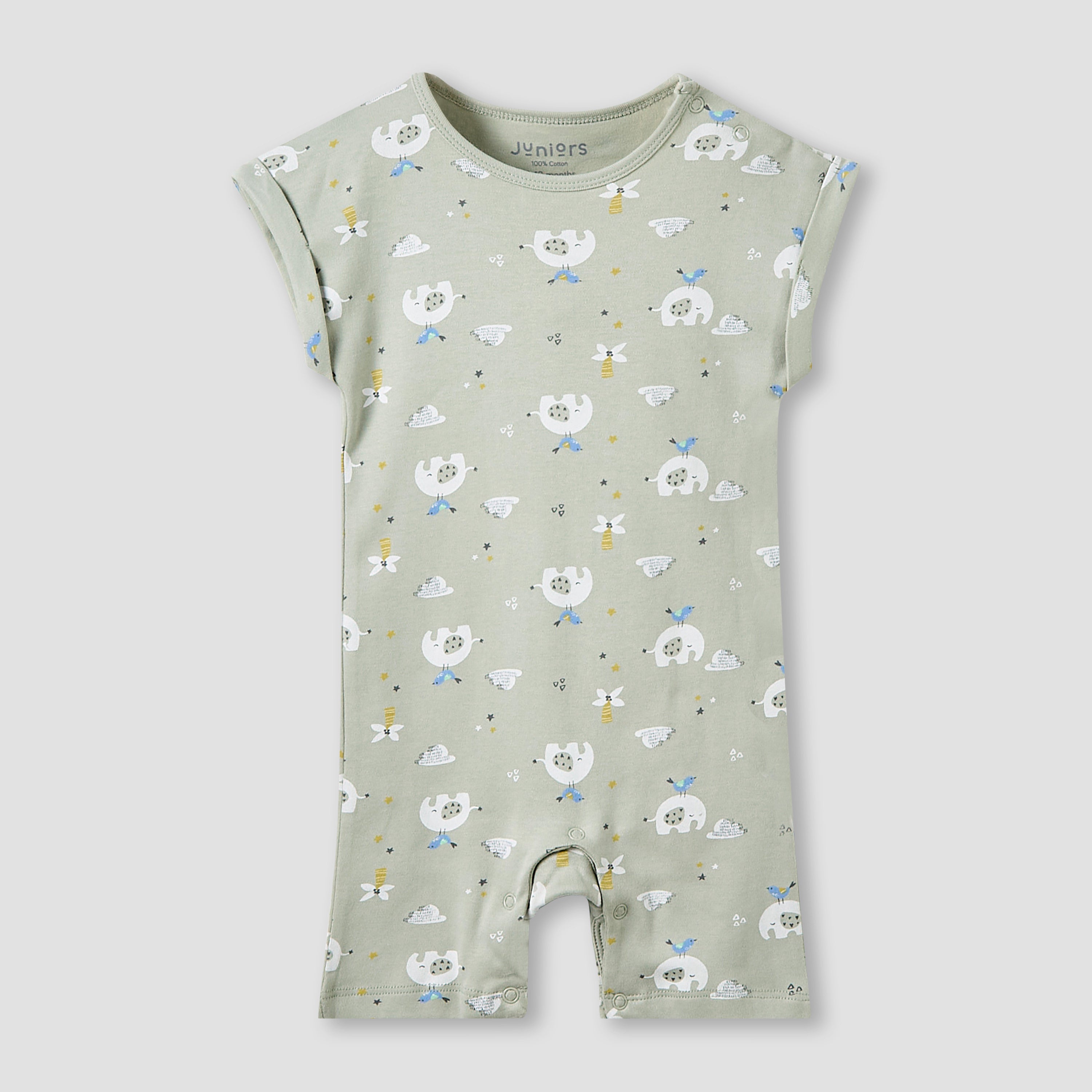 Juniors Crew Neck Romper with Print - Cotton - Short Sleeves - Set of 3