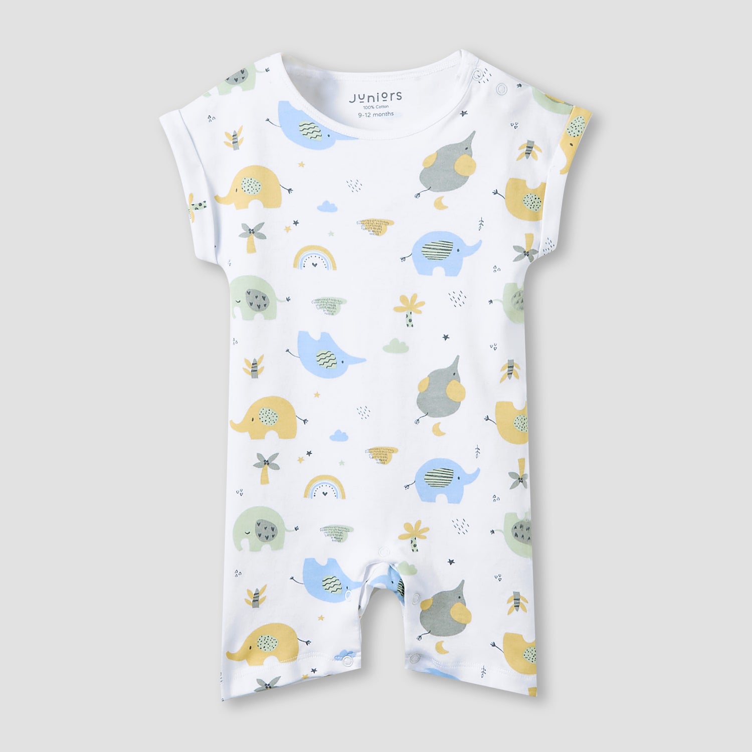 Juniors Crew Neck Romper with Print - Cotton - Short Sleeves - Set of 3