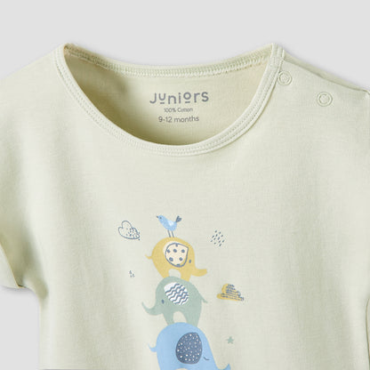 Juniors Crew Neck Romper with Print - Cotton - Short Sleeves - Set of 3