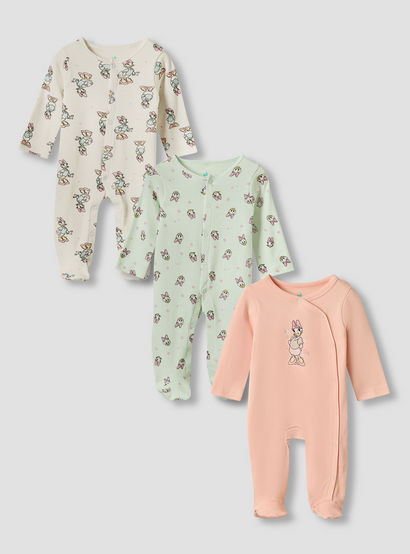 Disney Round Neck Sleepsuit with Closed Feet - Cotton - Long Sleeves - Set of 3-baby-girls-clothing-nightwear-sleepsuits-image-1