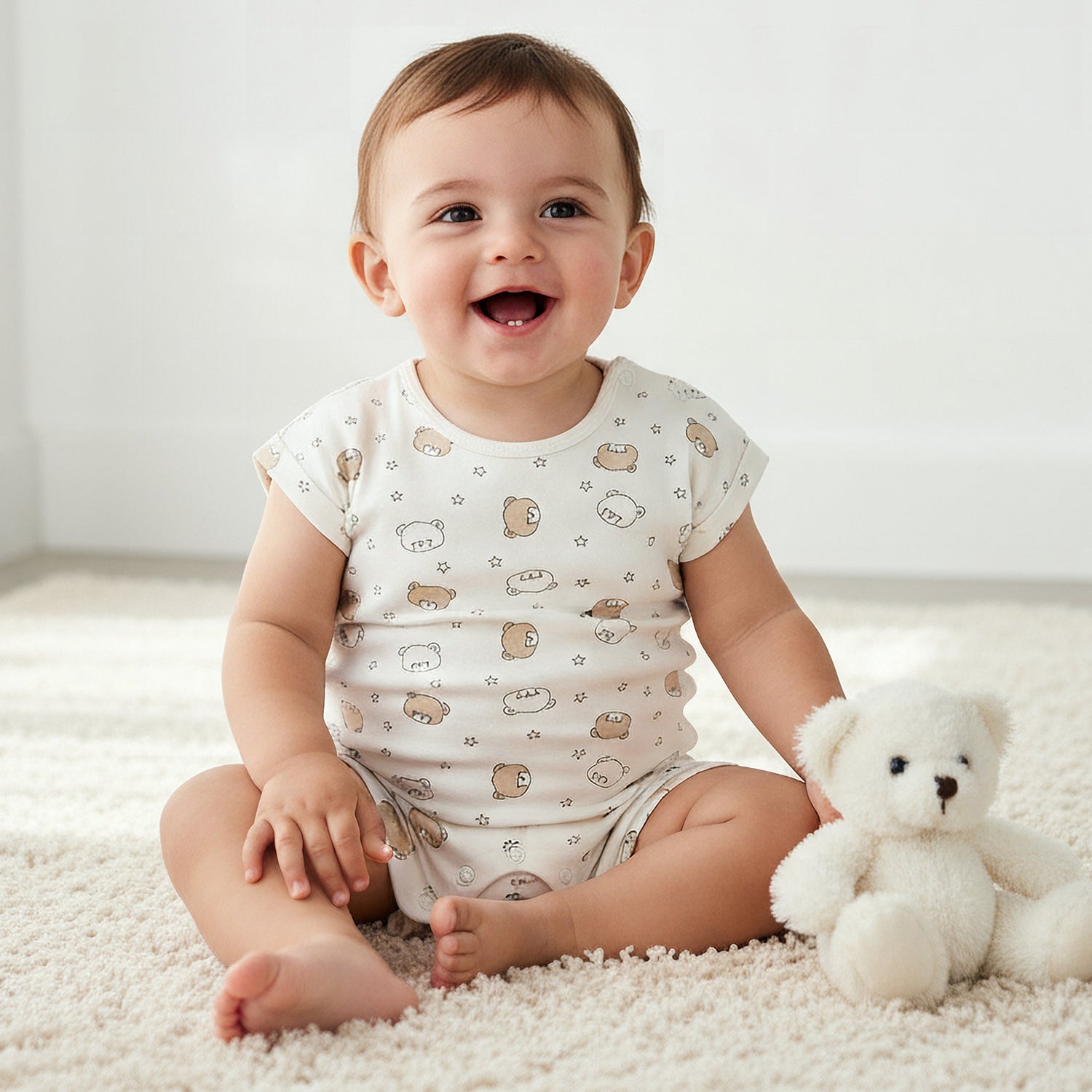 Juniors Crew Neck Romper with Print - Cotton - Short Sleeves - Set of 3