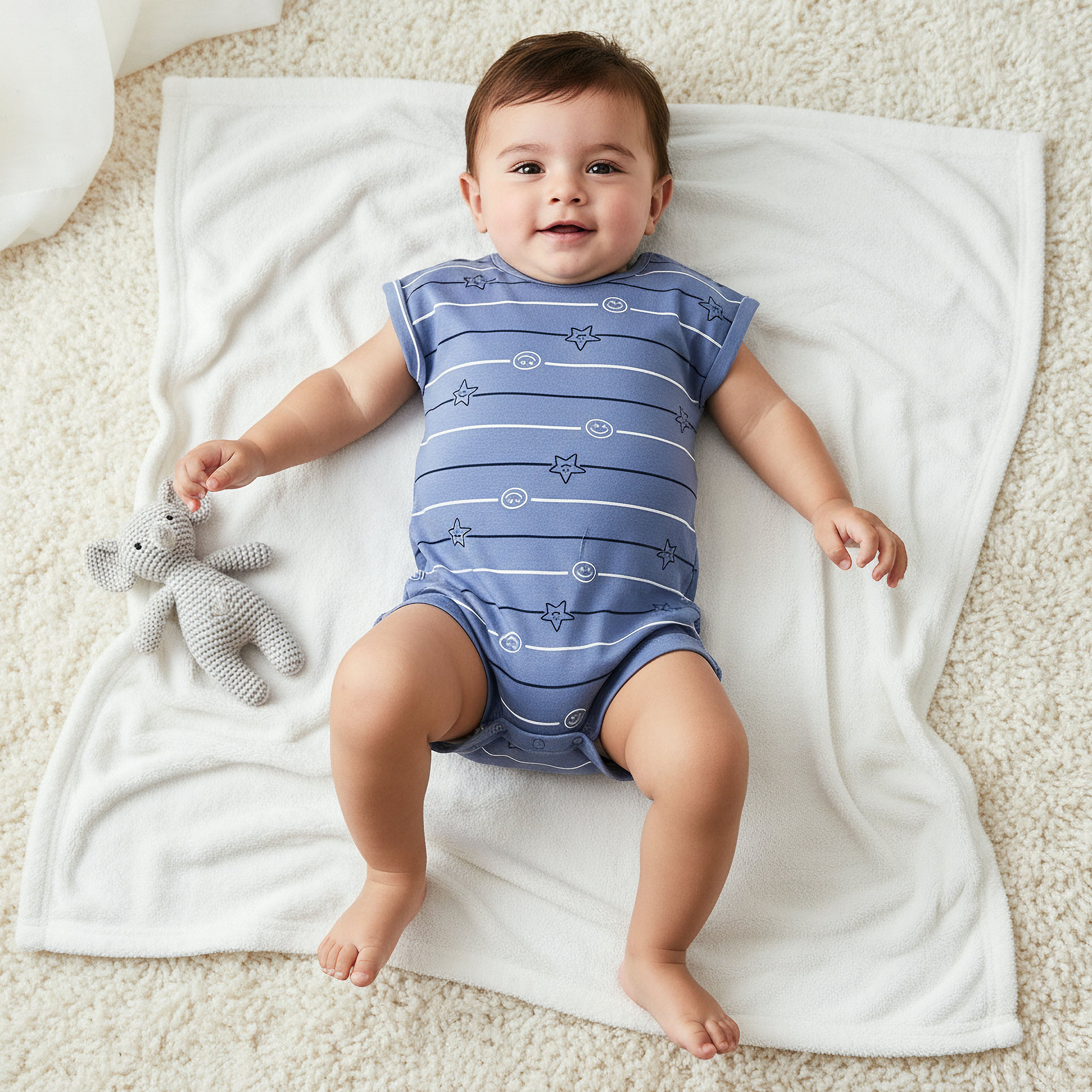 Juniors Crew Neck Romper with Print - Cotton - Short Sleeves - Set of 3
