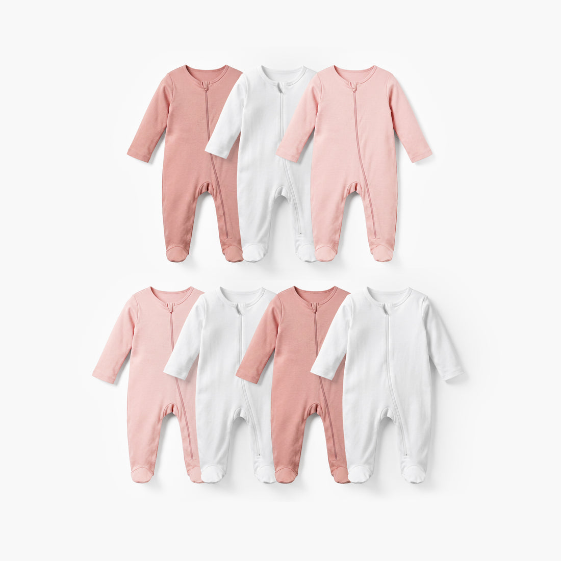 Juniors Solid Closed Feet Sleepsuit with Long Sleeves - Set of 7 - Multicolour / 12-18 mths