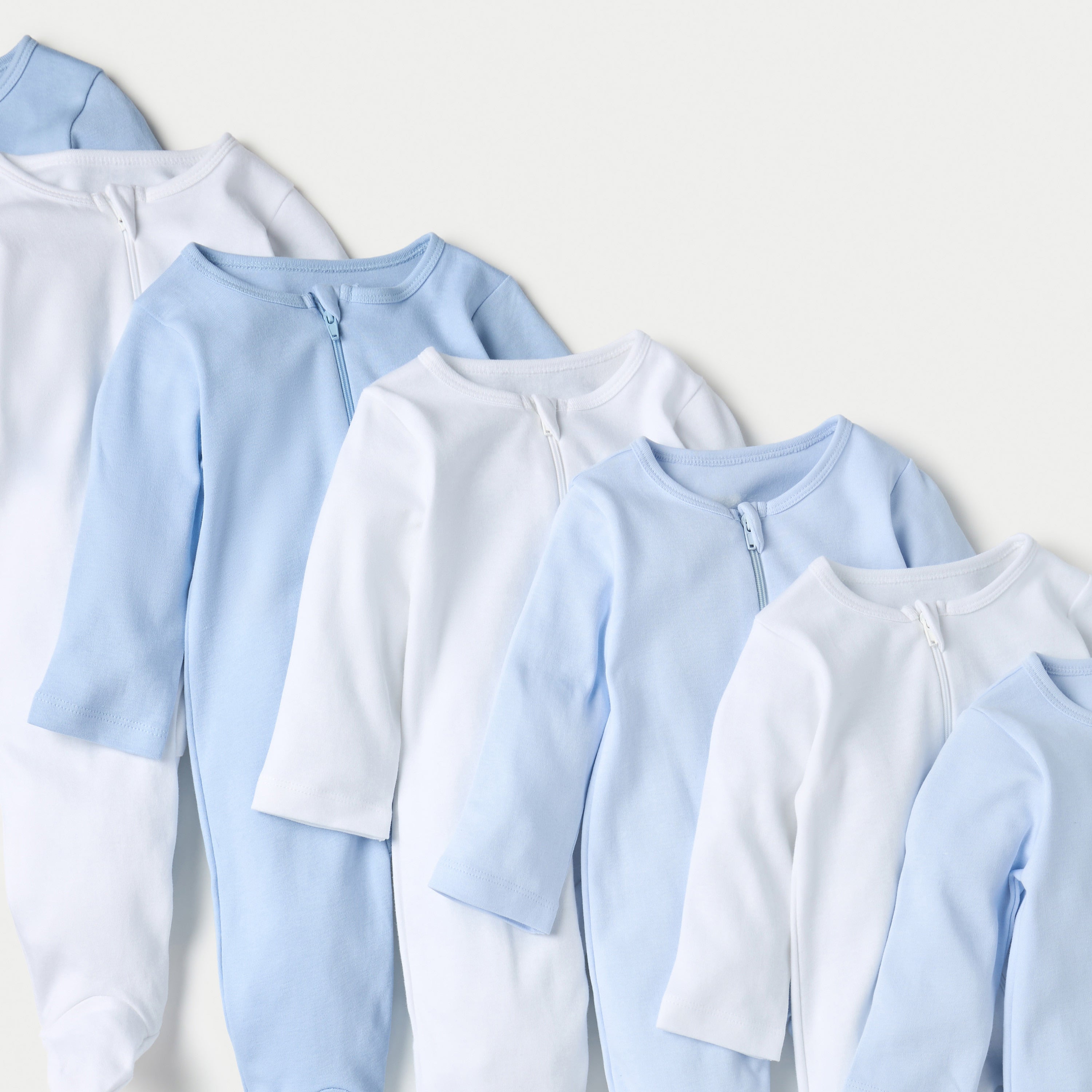Juniors Solid Sleepsuit with Long Sleeves and Zip Closure - Set of 7