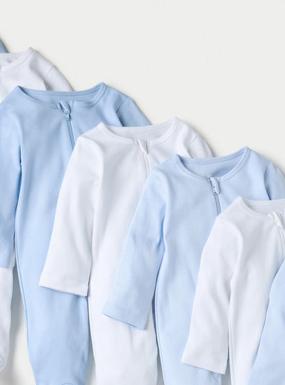 Juniors Solid Sleepsuit with Long Sleeves and Zip Closure - Set of 7-baby-boys-clothing-nightwear-sleepsuits-image-4