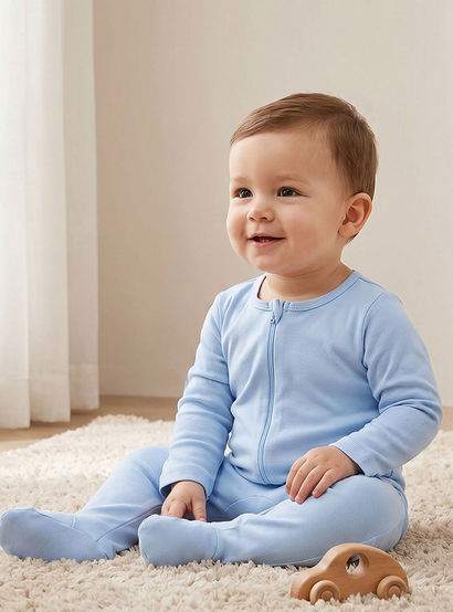 Juniors Solid Sleepsuit with Long Sleeves and Zip Closure - Set of 7-baby-boys-clothing-nightwear-sleepsuits-image-2