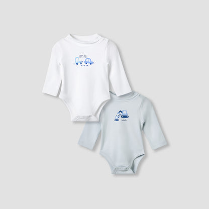 Juniors Crew Neck Bodysuit with Vehicle Print - Cotton - Long Sleeves - Multicolour / 12-18 mths