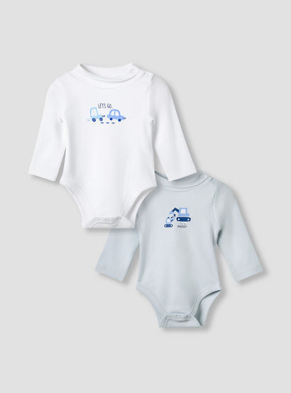 Juniors Crew Neck Bodysuit with Vehicle Print - Cotton - Long Sleeves-baby-boys-clothing-bodysuits-image-1