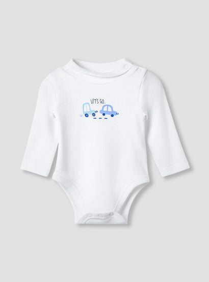 Juniors Crew Neck Bodysuit with Vehicle Print - Cotton - Long Sleeves-baby-boys-clothing-bodysuits-image-2