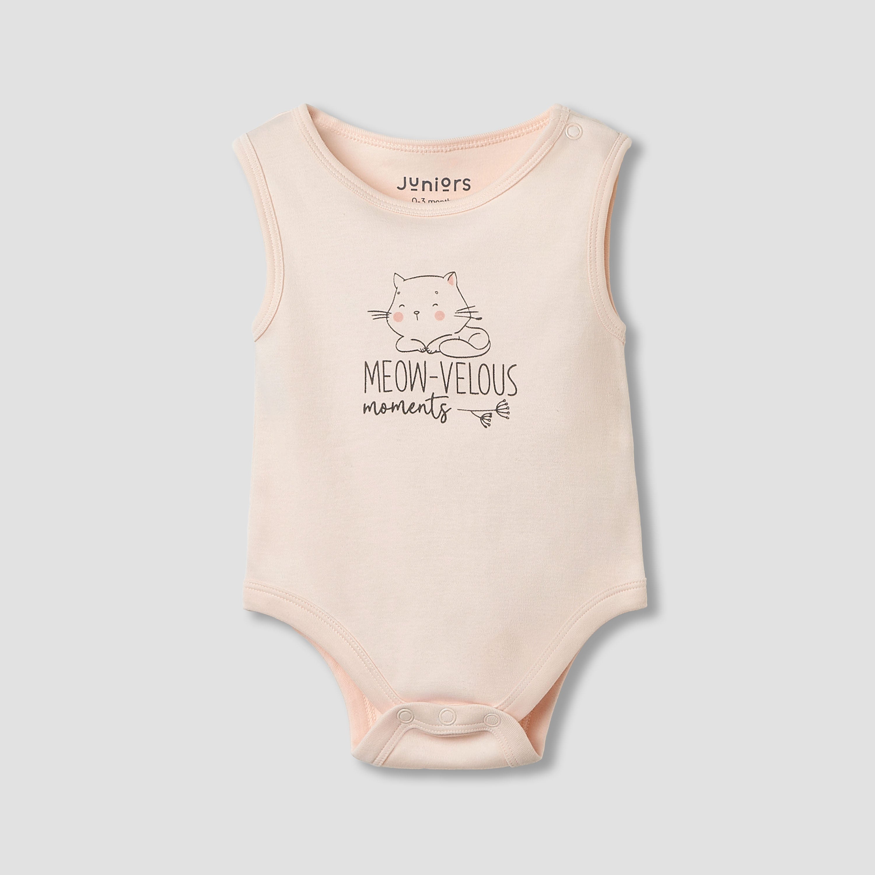 Juniors Round Neck Bodysuit with Snap Button Closure - Cotton - Sleeveless - Pink / 12-18 mths