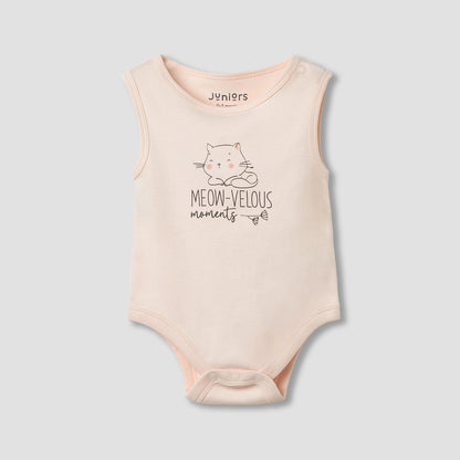 Juniors Round Neck Bodysuit with Snap Button Closure - Cotton - Sleeveless