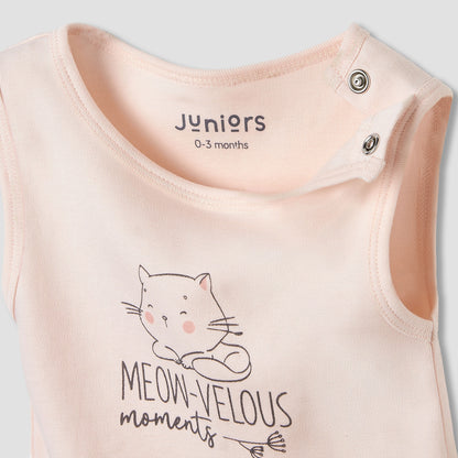 Juniors Round Neck Bodysuit with Snap Button Closure - Cotton - Sleeveless