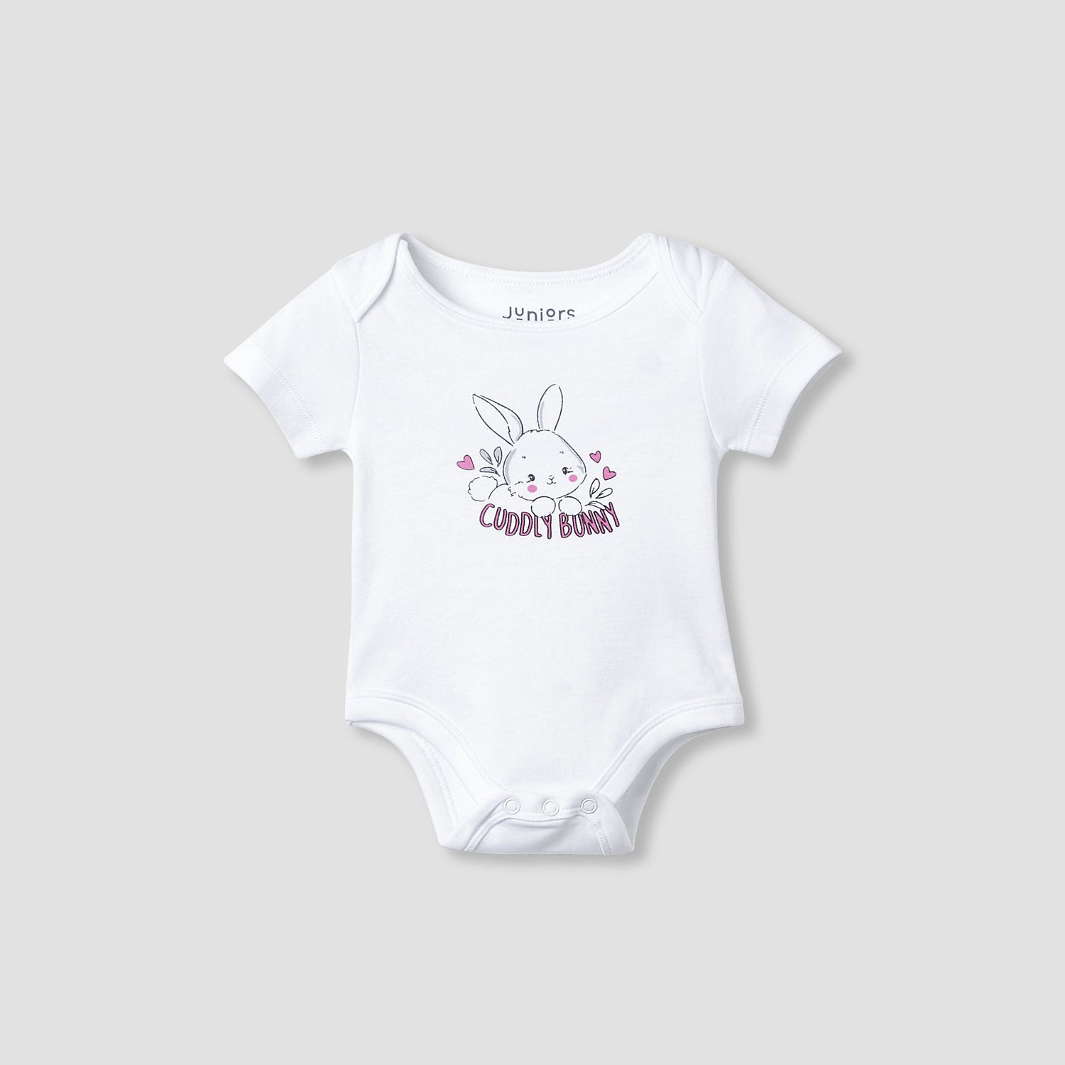 Juniors Round Neck Bodysuit with Snap Button Closure - Cotton - Short Sleeves - White / 18-24 mths