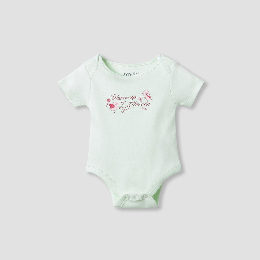 Juniors Round Neck Bodysuit with Snap Button Closure - Cotton - Short Sleeves - Green / 18-24 mths