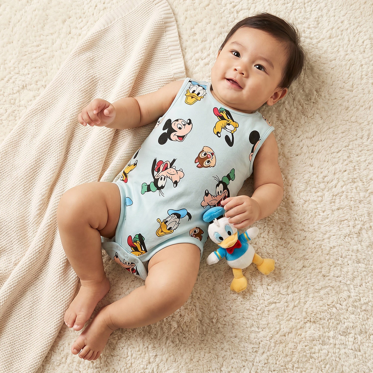 Pack of 3 Disney Crew Neck Sleeveless Bodysuit with Mickey Mouse and Friends Print