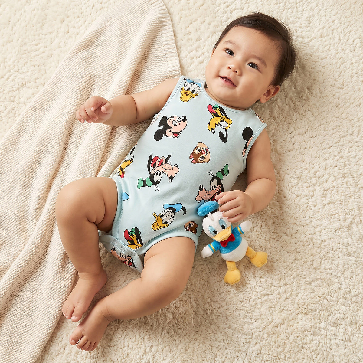 Pack of 3 Disney Crew Neck Sleeveless Bodysuit with Mickey Mouse and Friends Print