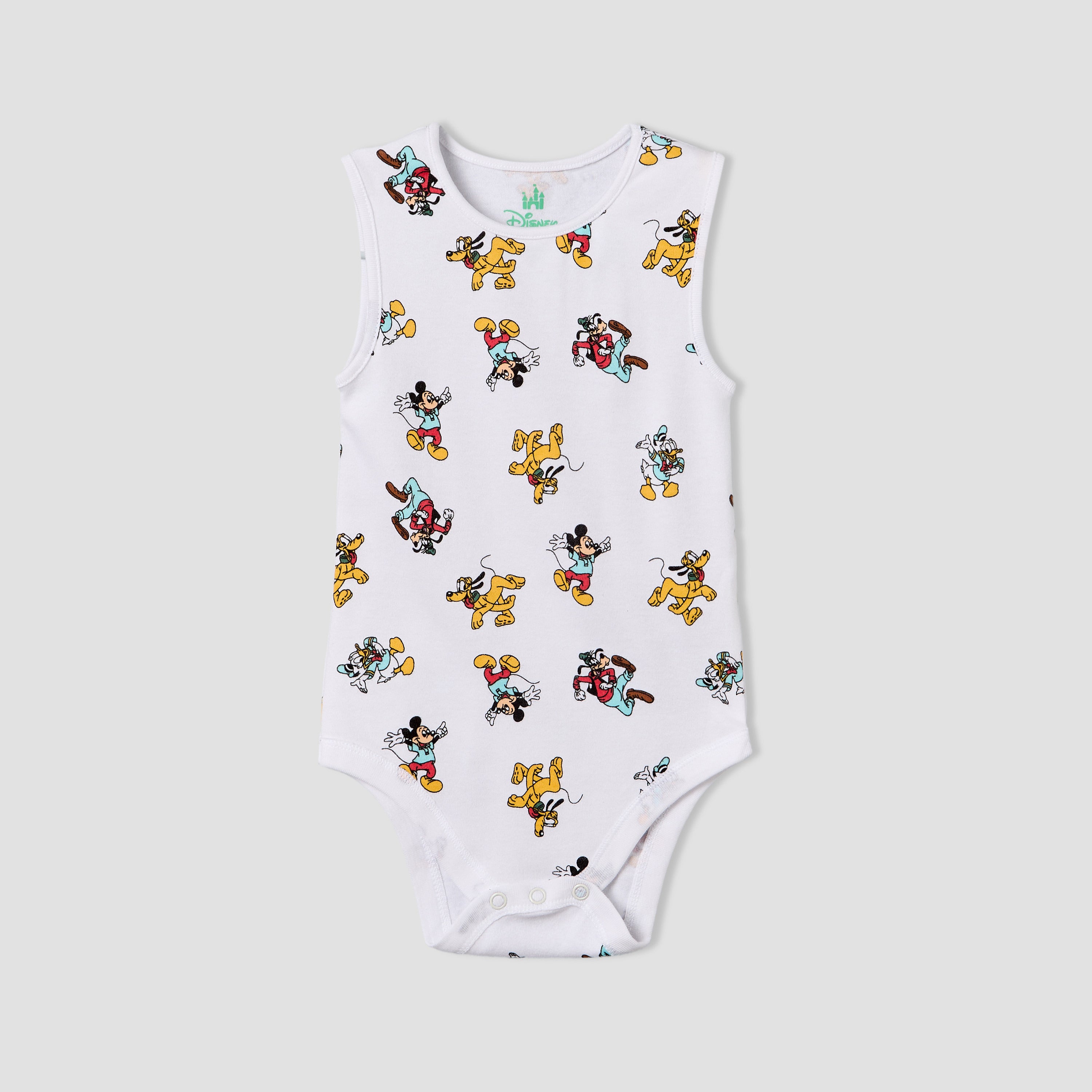 Pack of 3 Disney Crew Neck Sleeveless Bodysuit with Mickey Mouse and Friends Print
