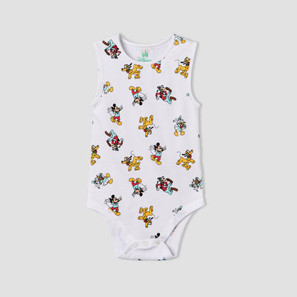 Pack of 3 Disney Crew Neck Sleeveless Bodysuit with Mickey Mouse and Friends Print
