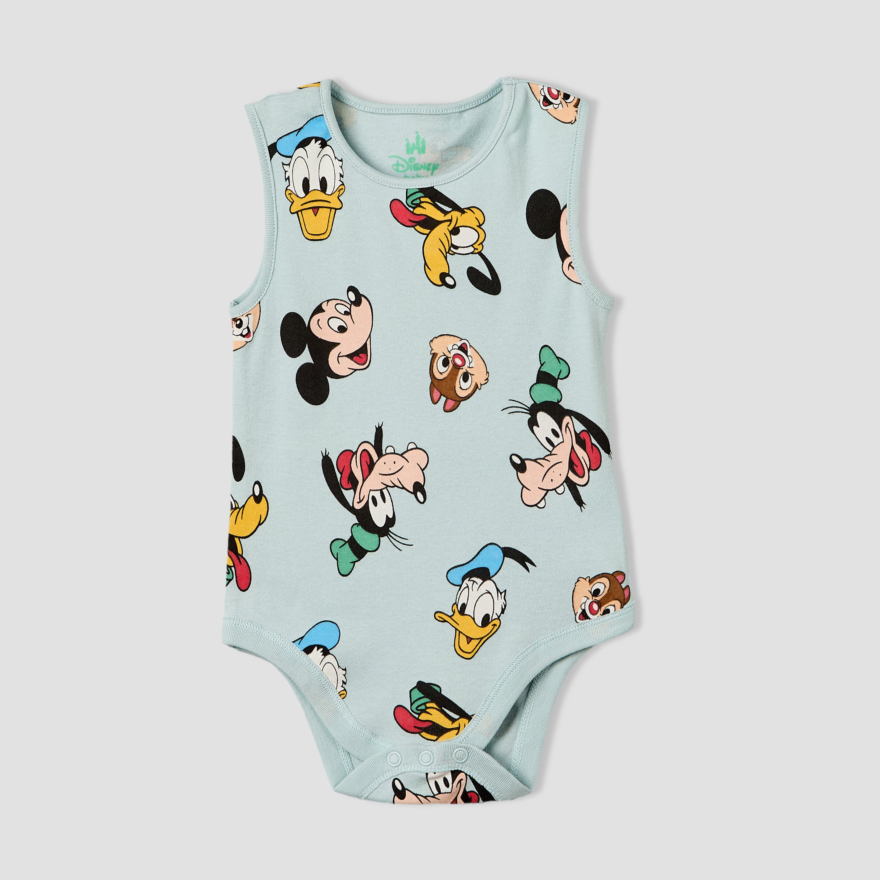 Pack of 3 Disney Crew Neck Sleeveless Bodysuit with Mickey Mouse and Friends Print