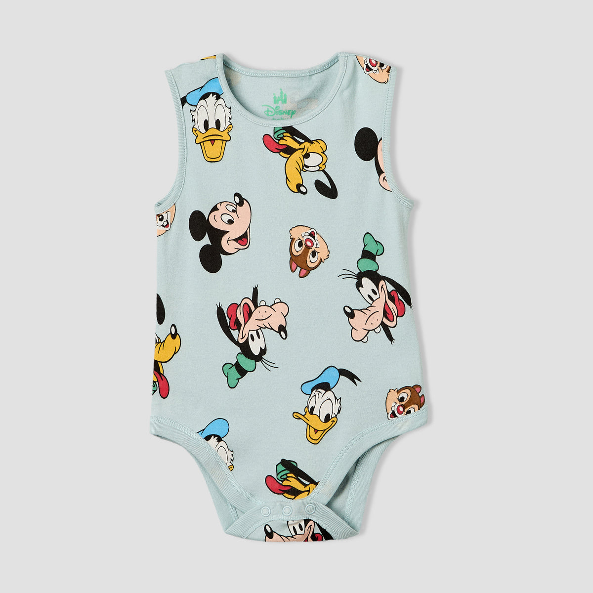Pack of 3 Disney Crew Neck Sleeveless Bodysuit with Mickey Mouse and Friends Print