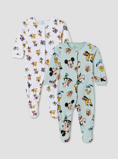 Pack of 2 Disney Cotton Crew Neck Long Sleeves Sleepsuit with Mickey Mouse and Friends Print-baby-boys-clothing-nightwear-sleepsuits-image-1
