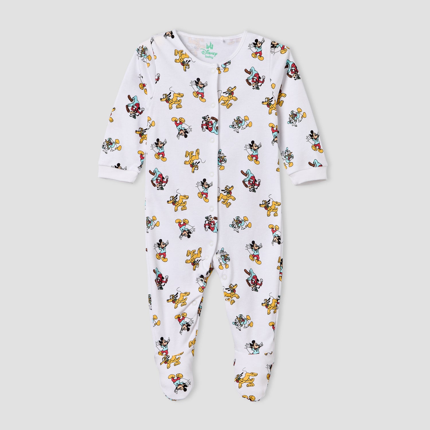 Pack of 2 Disney Cotton Crew Neck Long Sleeves Sleepsuit with Mickey Mouse and Friends Print