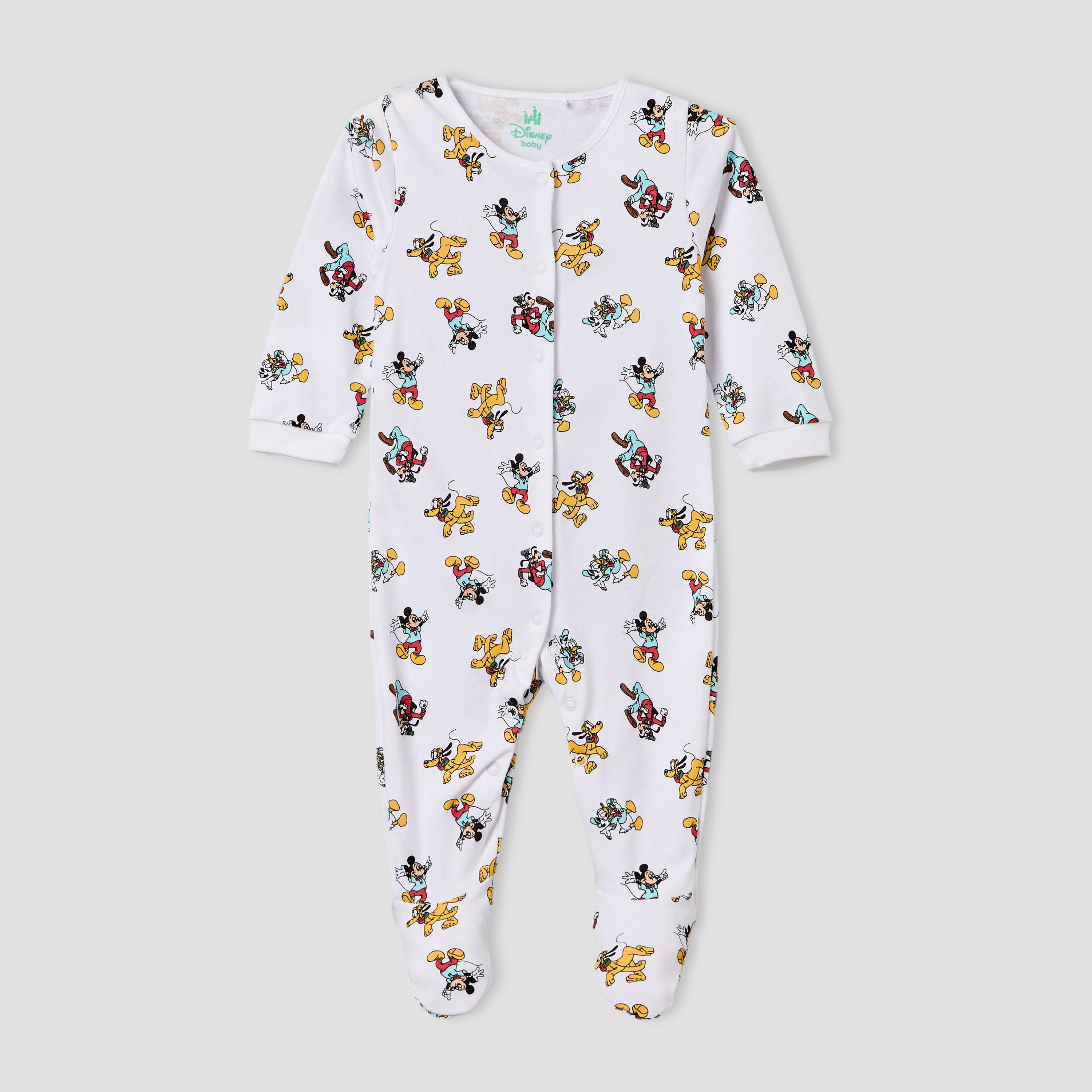 Pack of 2 Disney Cotton Crew Neck Long Sleeves Sleepsuit with Mickey Mouse and Friends Print