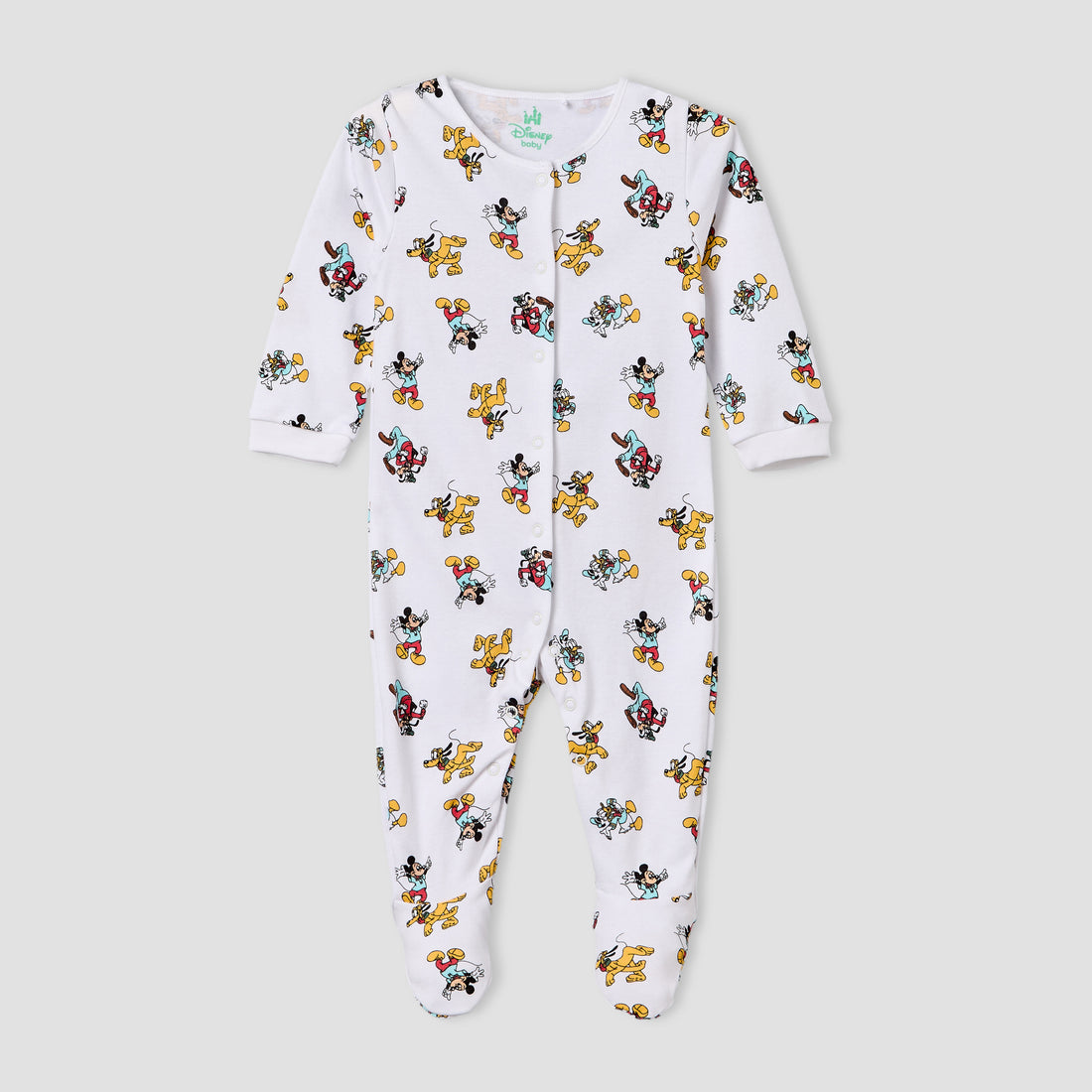 Pack of 2 Disney Cotton Crew Neck Long Sleeves Sleepsuit with Mickey Mouse and Friends Print