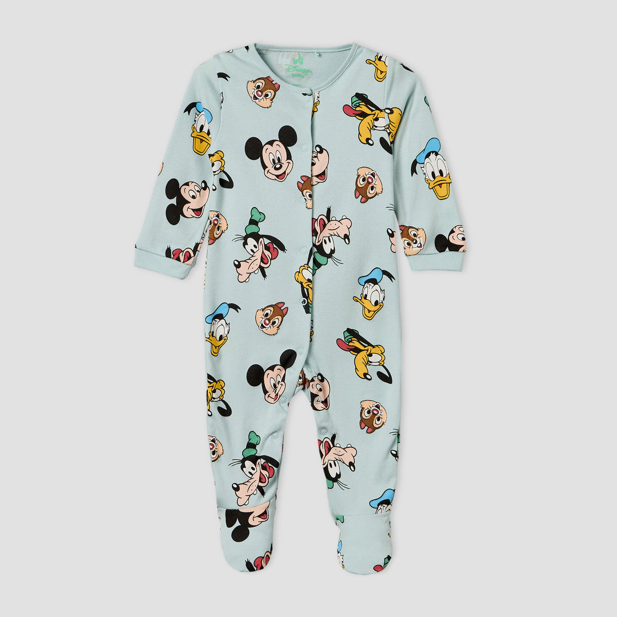 Pack of 2 Disney Cotton Crew Neck Long Sleeves Sleepsuit with Mickey Mouse and Friends Print