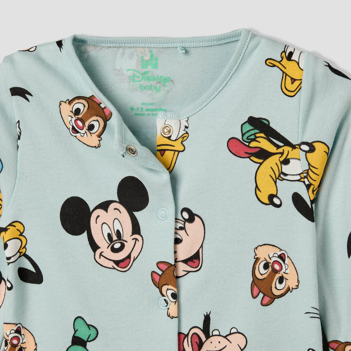 Pack of 2 Disney Cotton Crew Neck Long Sleeves Sleepsuit with Mickey Mouse and Friends Print