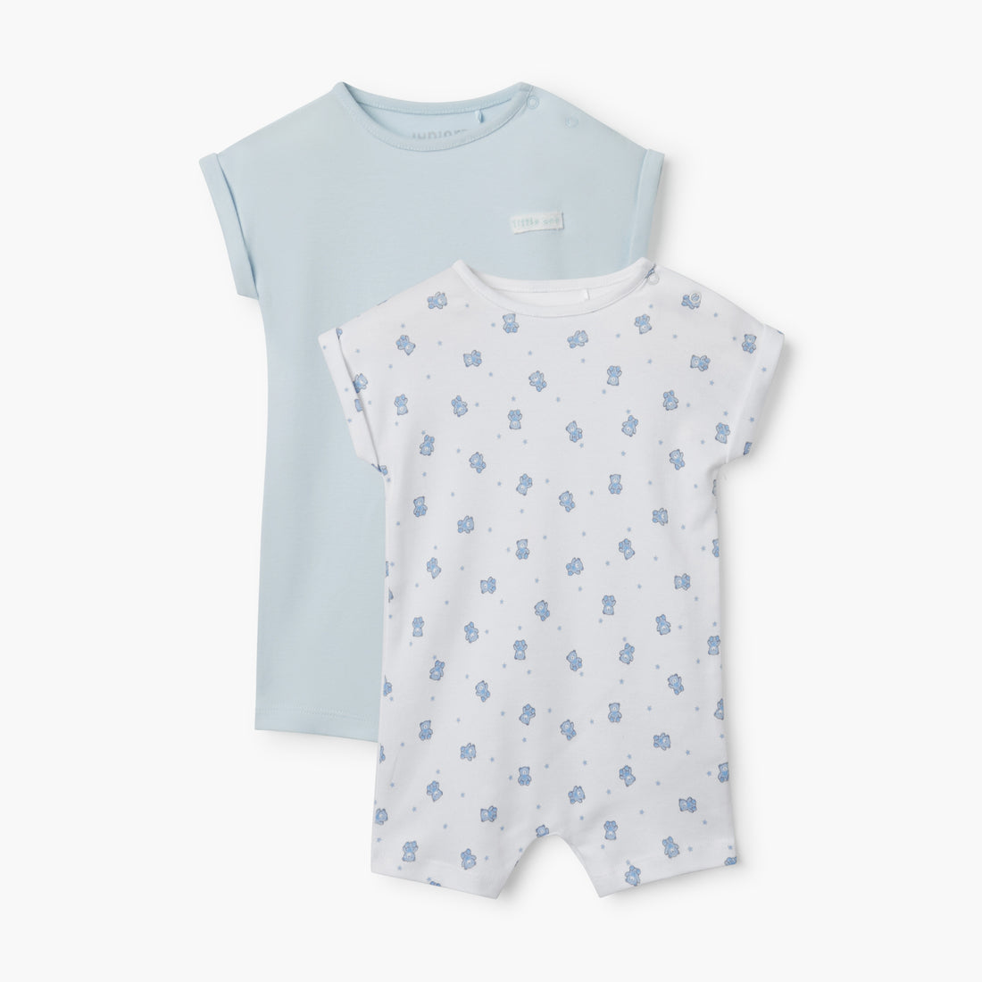 Juniors Printed Romper with Extended Sleeves - Set of 2 - Blue / 0-3 mths