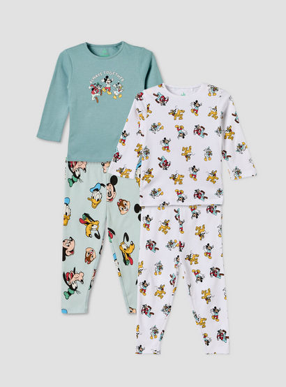 Pack of 2 Disney Cotton Crew Neck Long Sleeves Pyjama Set with Mickey Mouse and Friends Print-baby-boys-clothing-nightwear-pyjamasets-image-1
