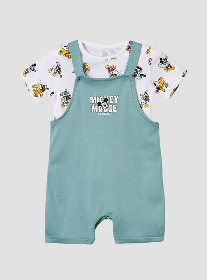 Disney Crew Neck Short Sleeves T-shirt and Dungaree Set with Mickey Mouse and Friends Print-baby-boys-clothing-setsandcoords-image-1