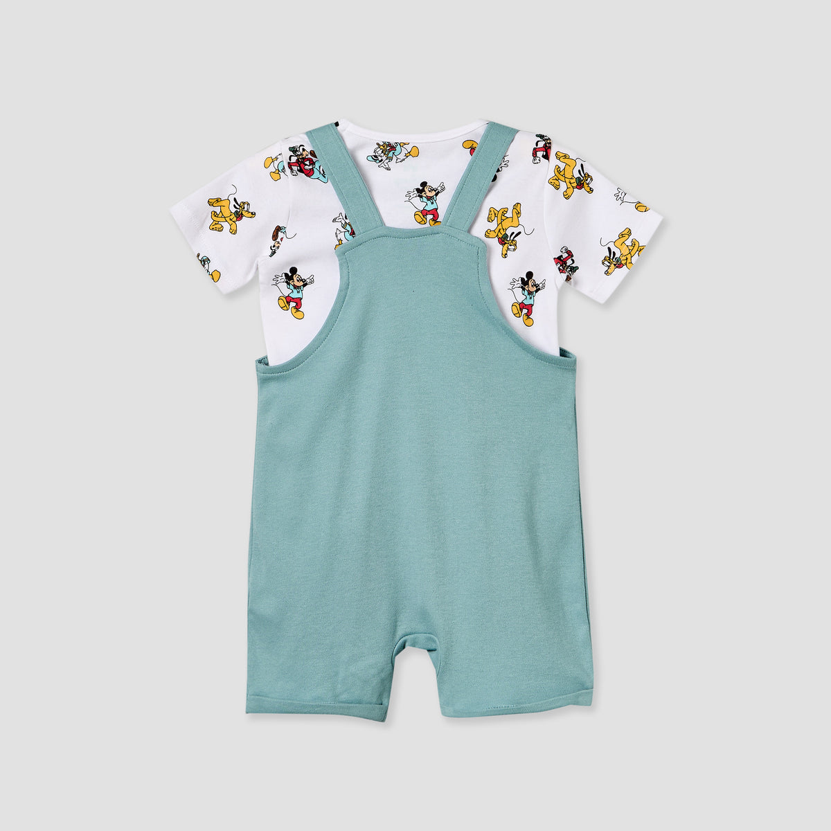 Disney Crew Neck Short Sleeves T-shirt and Dungaree Set with Mickey Mouse and Friends Print