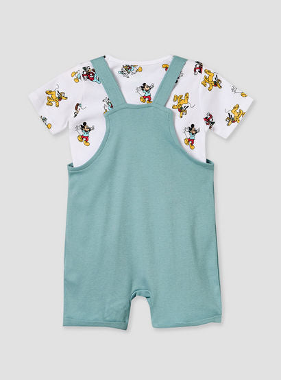 Disney Crew Neck Short Sleeves T-shirt and Dungaree Set with Mickey Mouse and Friends Print-baby-boys-clothing-setsandcoords-image-2